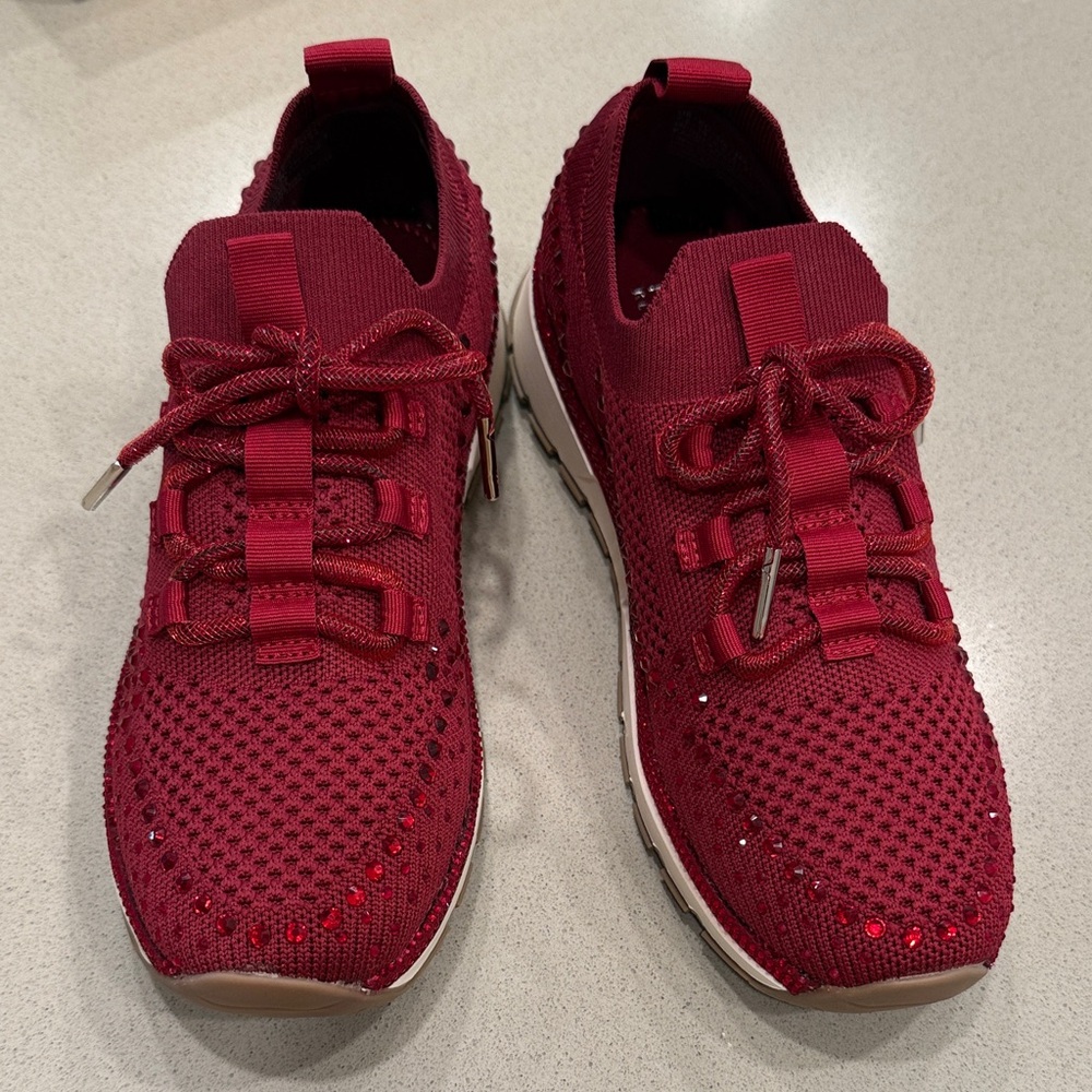 New Kacey Reaction Kenneth Cole Red Bling Knit Sneakers